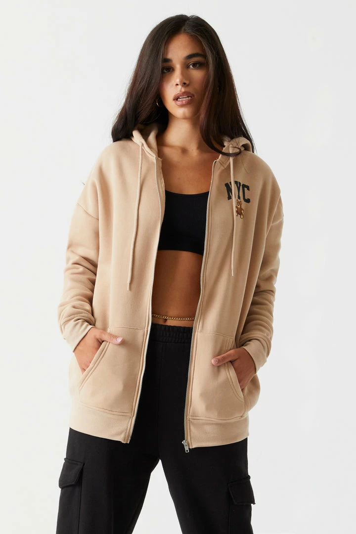 Stitches Ladies New York Graphic Oversized Zip-Up Hoodie Tops 2 Stitches Ladies New York Graphic Oversized Zip-Up Hoodie Tops