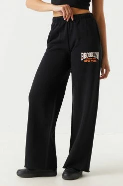 Stitches Ladies Bottoms Brooklyn Graphic Wide Leg Fleece Varsity Jogger
