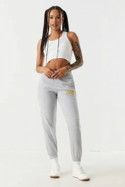 Stitches Ladies Smiley Graphic Fleece Everyday Jogger Bottoms