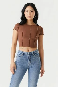 Stitches Ladies Tops Ribbed Exposed Seam Crop Top