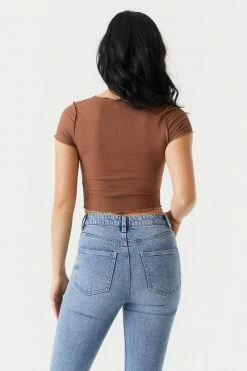 Stitches Ladies Tops Ribbed Exposed Seam Crop Top
