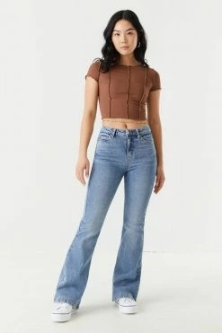 Stitches Ladies Tops Ribbed Exposed Seam Crop Top