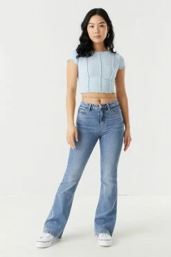 Stitches Ladies Tops Ribbed Exposed Seam Crop Top
