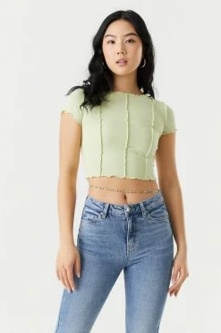 Stitches Ladies Tops Ribbed Exposed Seam Crop Top