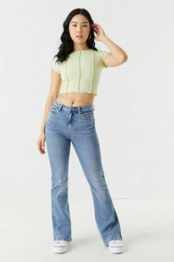 Stitches Ladies Tops Ribbed Exposed Seam Crop Top
