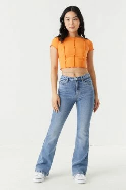 Stitches Ladies Tops Ribbed Exposed Seam Crop Top