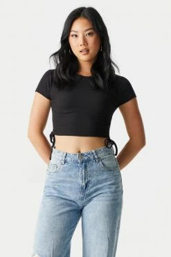Stitches Ladies Ribbed Ruched Side Crop Top