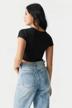 Stitches Ladies Ribbed Ruched Side Crop Top