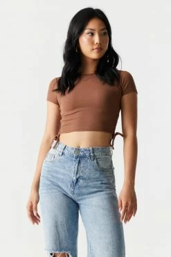 Stitches Ladies Ribbed Ruched Side Crop Top