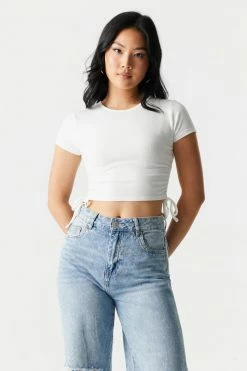 Stitches Ladies Ribbed Ruched Side Crop Top