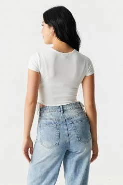 Stitches Ladies Ribbed Ruched Side Crop Top