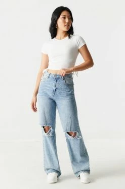 Stitches Ladies Ribbed Ruched Side Crop Top
