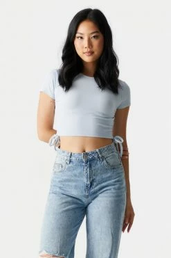 Stitches Ladies Ribbed Ruched Side Crop Top