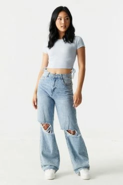 Stitches Ladies Ribbed Ruched Side Crop Top
