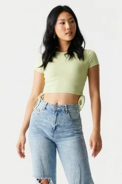 Stitches Ladies Ribbed Ruched Side Crop Top