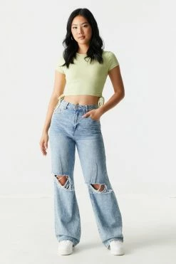 Stitches Ladies Ribbed Ruched Side Crop Top