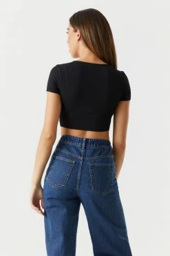 Stitches Ladies Tops Ribbed Cinched Front Crop Top 13 Stitches Ladies Tops Ribbed Cinched Front Crop Top