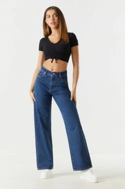 Stitches Ladies Tops Ribbed Cinched Front Crop Top 14 Stitches Ladies Tops Ribbed Cinched Front Crop Top