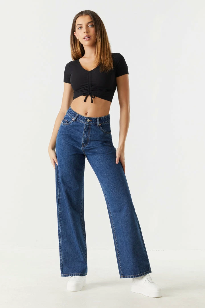 Stitches Ladies Tops Ribbed Cinched Front Crop Top 6 Stitches Ladies Tops Ribbed Cinched Front Crop Top