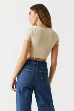 Stitches Ladies Tops Ribbed Cinched Front Crop Top 16 Stitches Ladies Tops Ribbed Cinched Front Crop Top