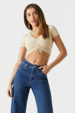 Stitches Ladies Tops Ribbed Cinched Front Crop Top 15 Stitches Ladies Tops Ribbed Cinched Front Crop Top