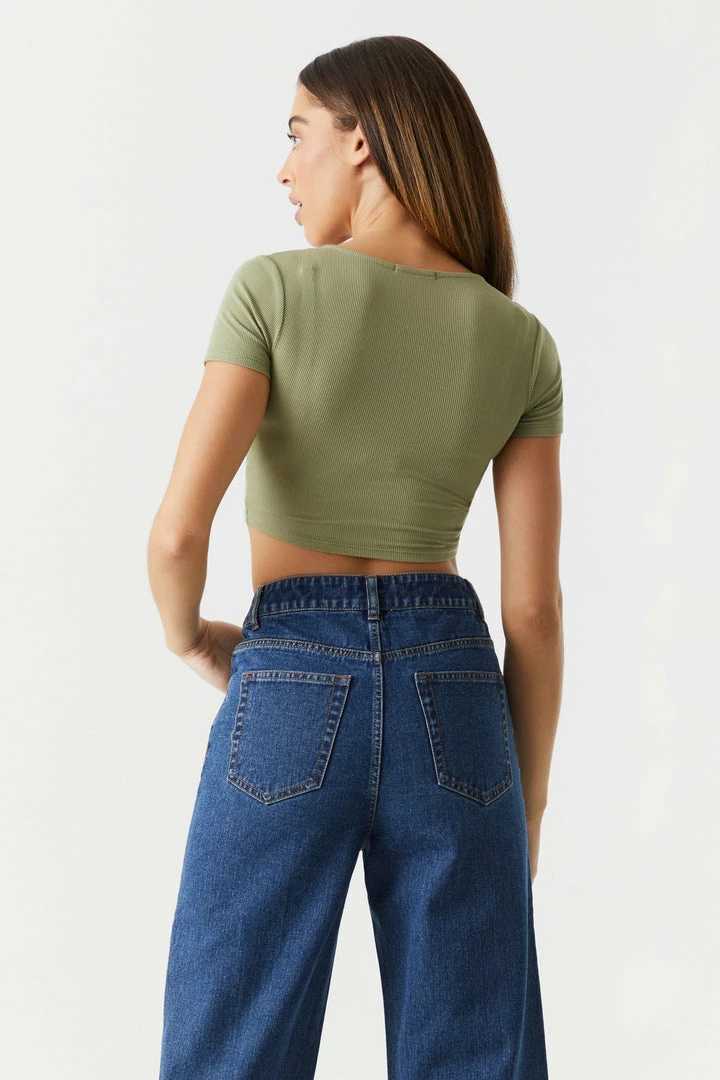 Stitches Ladies Tops Ribbed Cinched Front Crop Top 2 Stitches Ladies Tops Ribbed Cinched Front Crop Top