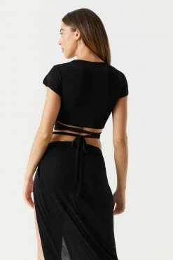 Stitches Ladies Tops Self-Tie Wrap Waist Crop Top