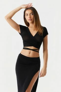 Stitches Ladies Tops Self-Tie Wrap Waist Crop Top
