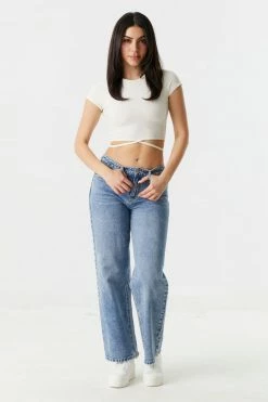 Stitches Ladies Self-Tie Waist Crop Top Tops