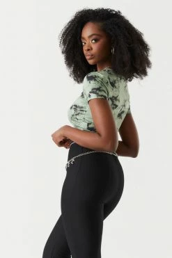 Stitches Ladies Marble Print Cut-Out Crop Top