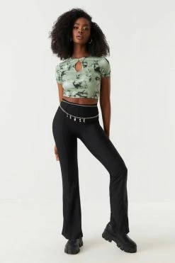 Stitches Ladies Marble Print Cut-Out Crop Top