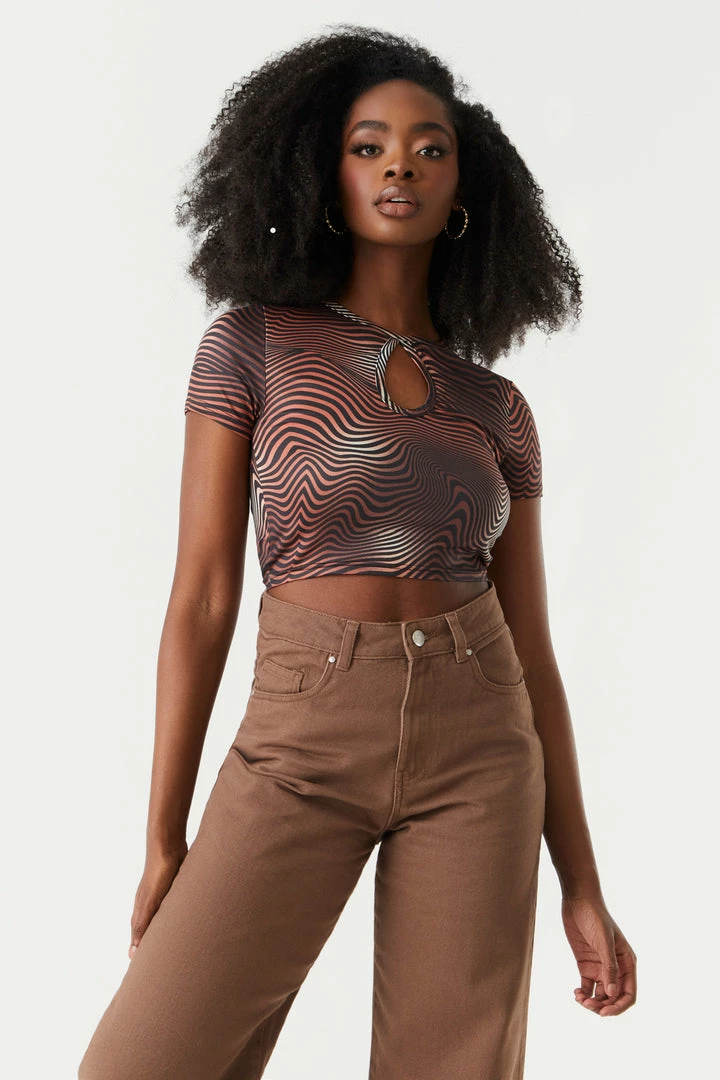 Stitches Ladies Tops Wavy Print Cut-Out Crop Top 1 Stitches Ladies Tops Wavy Print Cut-Out Crop Top