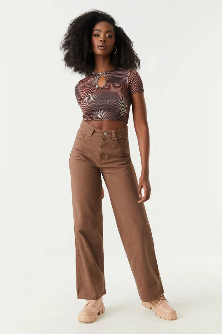 Stitches Ladies Tops Wavy Print Cut-Out Crop Top 3 Stitches Ladies Tops Wavy Print Cut-Out Crop Top