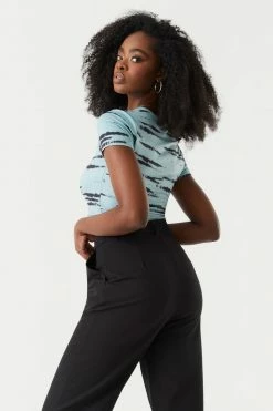 Stitches Ladies Tops Striped Tie-Dye Print Cut-Out Crop Top