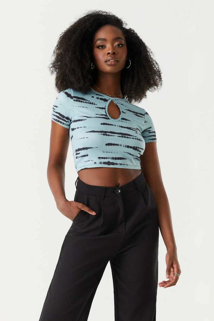 Stitches Ladies Tops Striped Tie-Dye Print Cut-Out Crop Top 1 Stitches Ladies Tops Striped Tie-Dye Print Cut-Out Crop Top