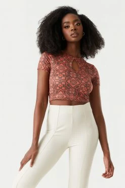 Stitches Ladies Tops Printed Cut-Out Crop Top