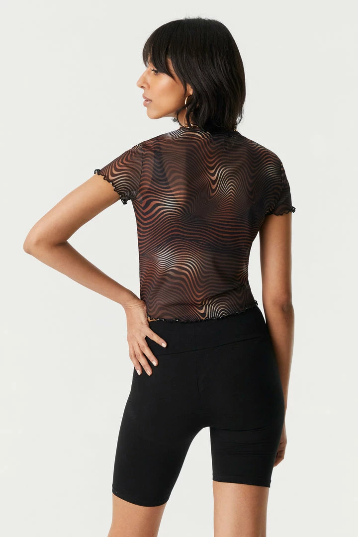 Stitches Ladies Warped Stripes Lettuce Hem Mesh T-Shirt 2 Stitches Ladies Warped Stripes Lettuce Hem Mesh T-Shirt