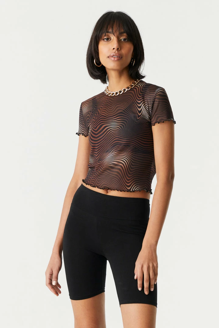 Stitches Ladies Warped Stripes Lettuce Hem Mesh T-Shirt 1 Stitches Ladies Warped Stripes Lettuce Hem Mesh T-Shirt