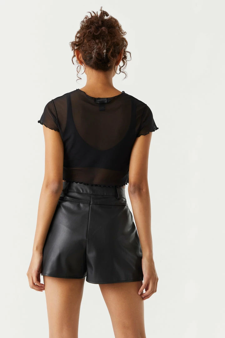 Stitches Ladies Mesh Newspaper Print Exposed Seam Crop Top Tops 2 Stitches Ladies Mesh Newspaper Print Exposed Seam Crop Top Tops