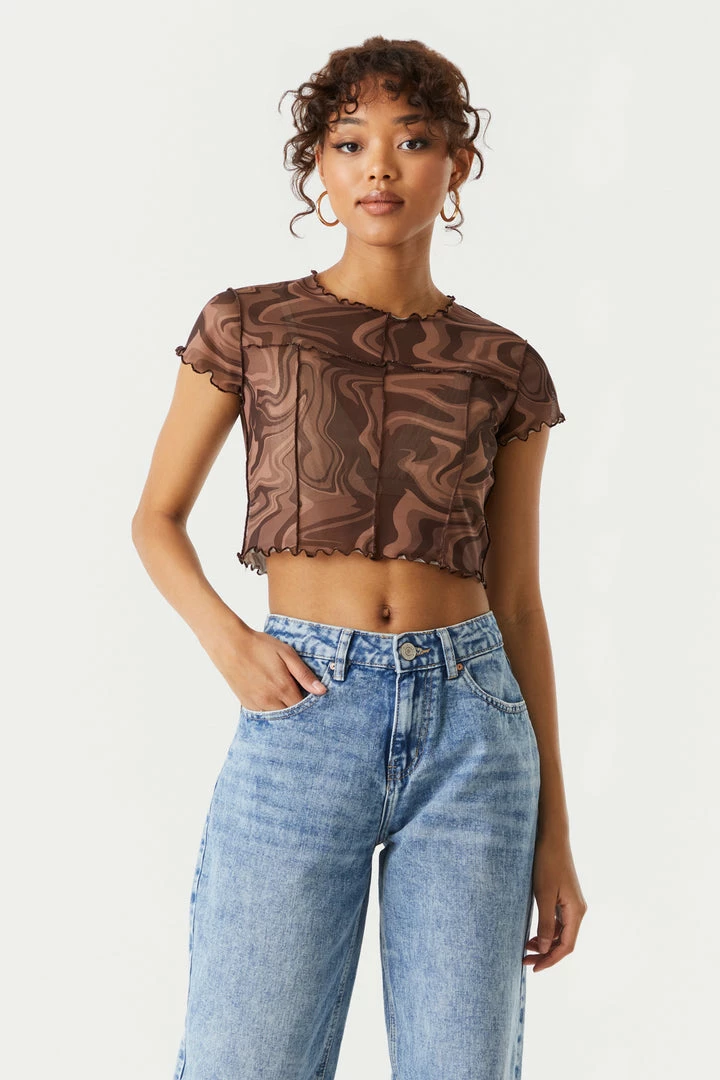 Stitches Ladies Mesh Marble Print Exposed Seam Crop Top Tops 1 Stitches Ladies Mesh Marble Print Exposed Seam Crop Top Tops