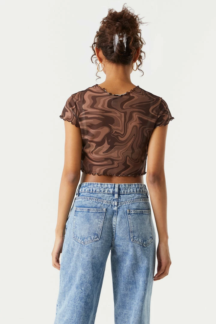 Stitches Ladies Mesh Marble Print Exposed Seam Crop Top Tops 2 Stitches Ladies Mesh Marble Print Exposed Seam Crop Top Tops