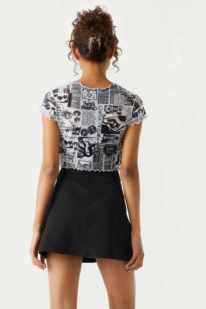 Stitches Ladies Mesh Newspaper Print Exposed Seam Crop Top Tops 4 Stitches Ladies Mesh Newspaper Print Exposed Seam Crop Top Tops