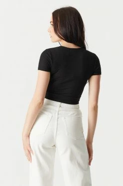 Stitches Ladies Tops Soft Ribbed Surplice V-Neck Crop Top