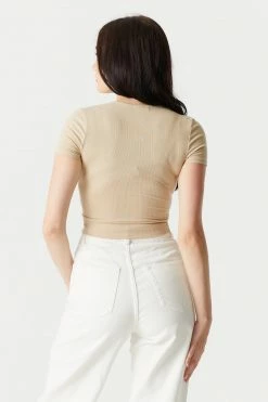 Stitches Ladies Tops Soft Ribbed Surplice V-Neck Crop Top