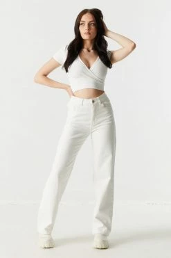 Stitches Ladies Tops Soft Ribbed Surplice V-Neck Crop Top