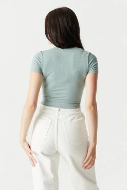 Stitches Ladies Tops Soft Ribbed Surplice V-Neck Crop Top