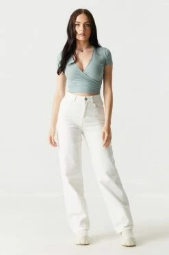 Stitches Ladies Tops Soft Ribbed Surplice V-Neck Crop Top