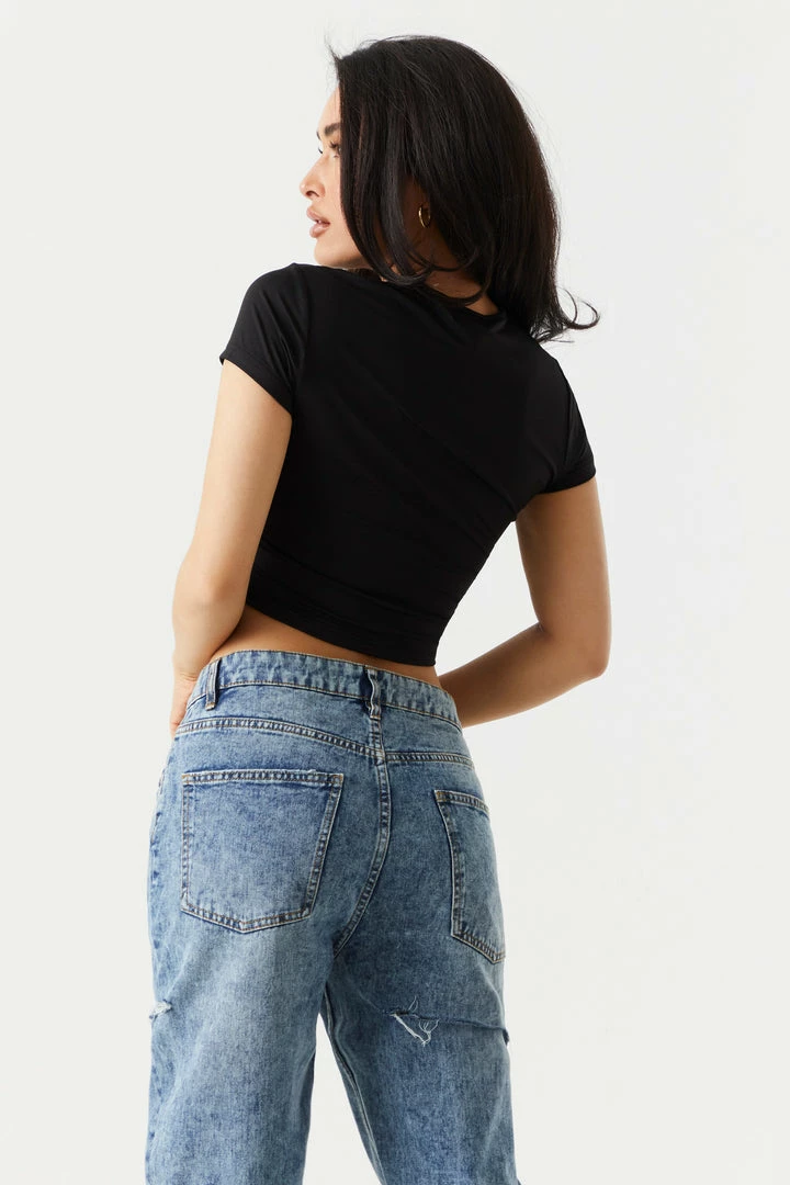 Stitches Ladies Cinched Front Cut-Out Crop Top Tops 2 Stitches Ladies Cinched Front Cut-Out Crop Top Tops