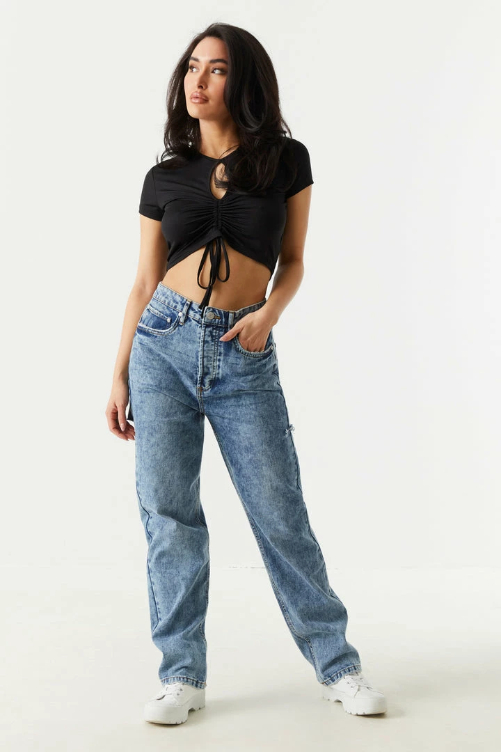 Stitches Ladies Cinched Front Cut-Out Crop Top Tops 3 Stitches Ladies Cinched Front Cut-Out Crop Top Tops