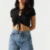 Stitches Ladies Cinched Front Cut-Out Crop Top Tops